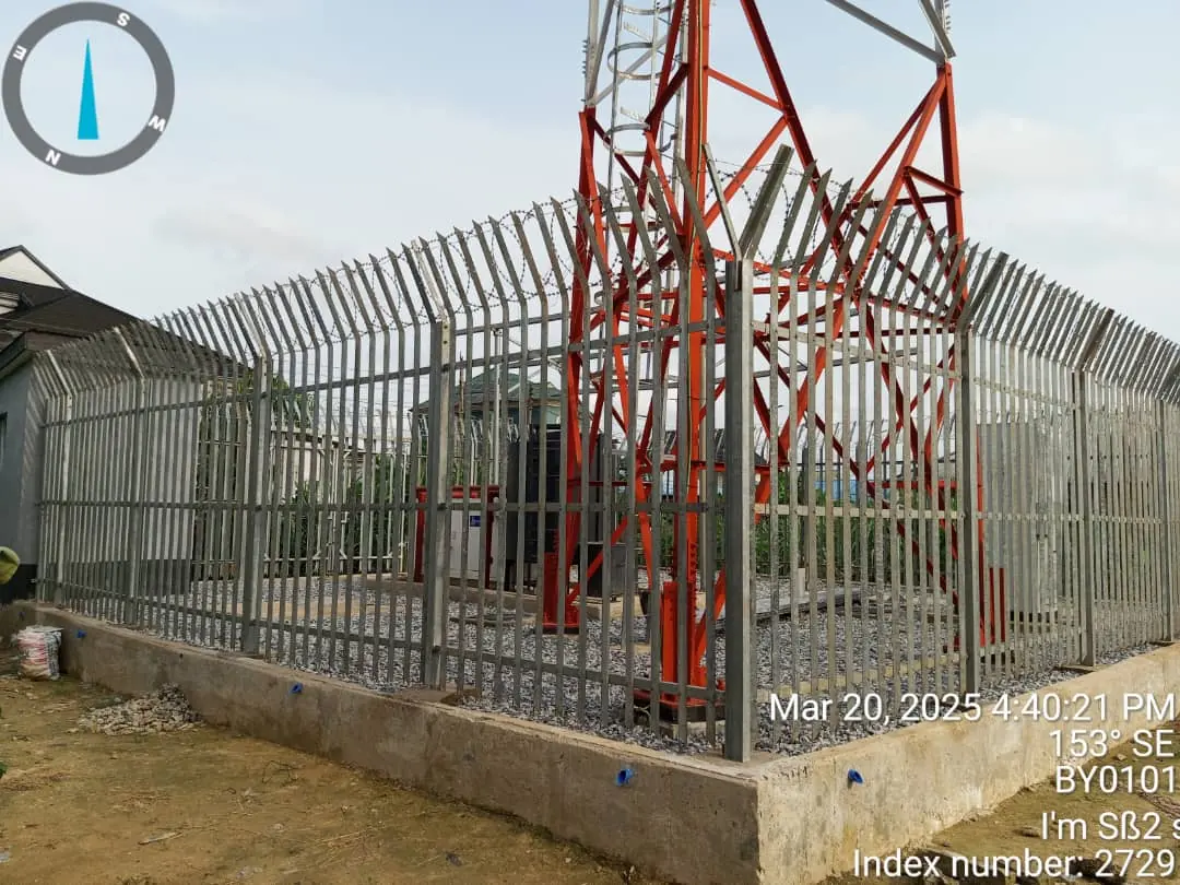 Greenfield telecom tower site with fenced compound built in Lagos, Nigeria