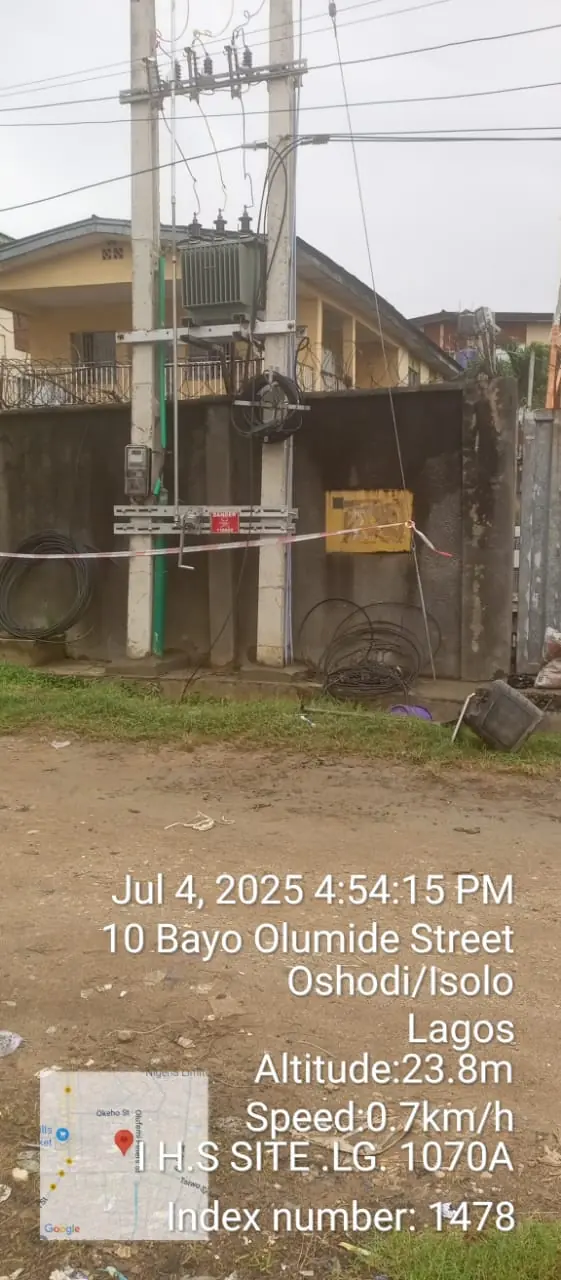 Pole-mounted transformer substation in a Lagos street
