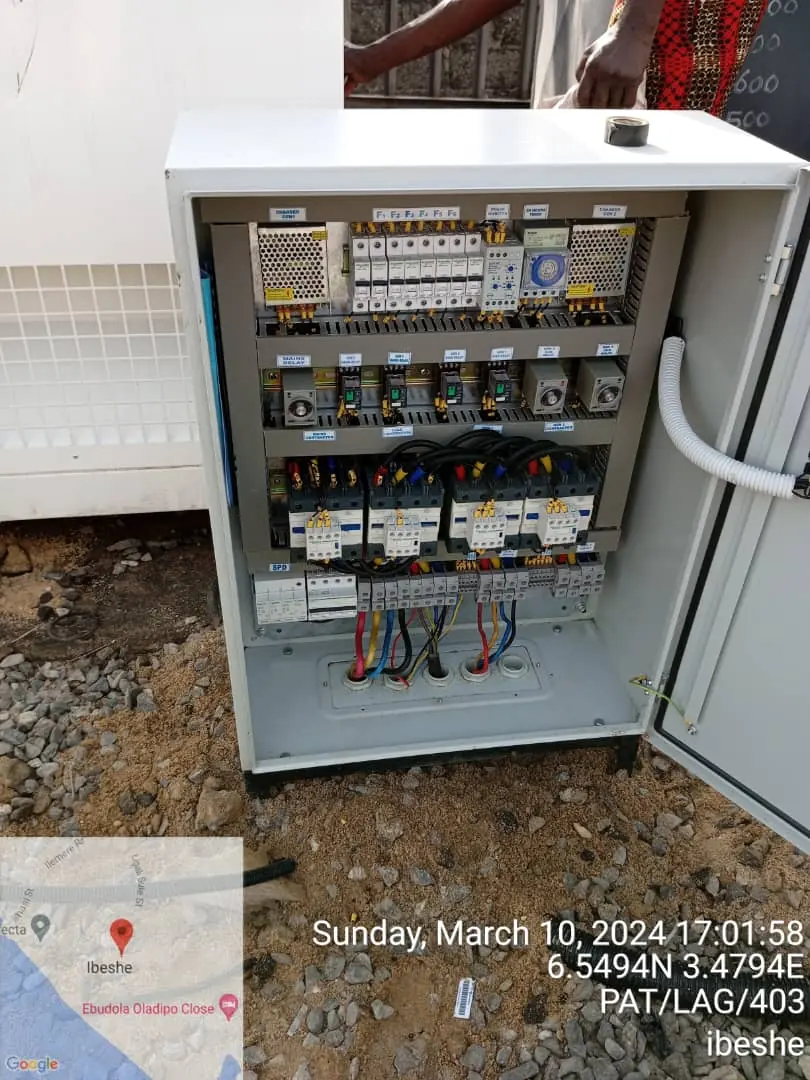Automatic transfer switch panel installed by Ionir Integral on a Pan African Towers site